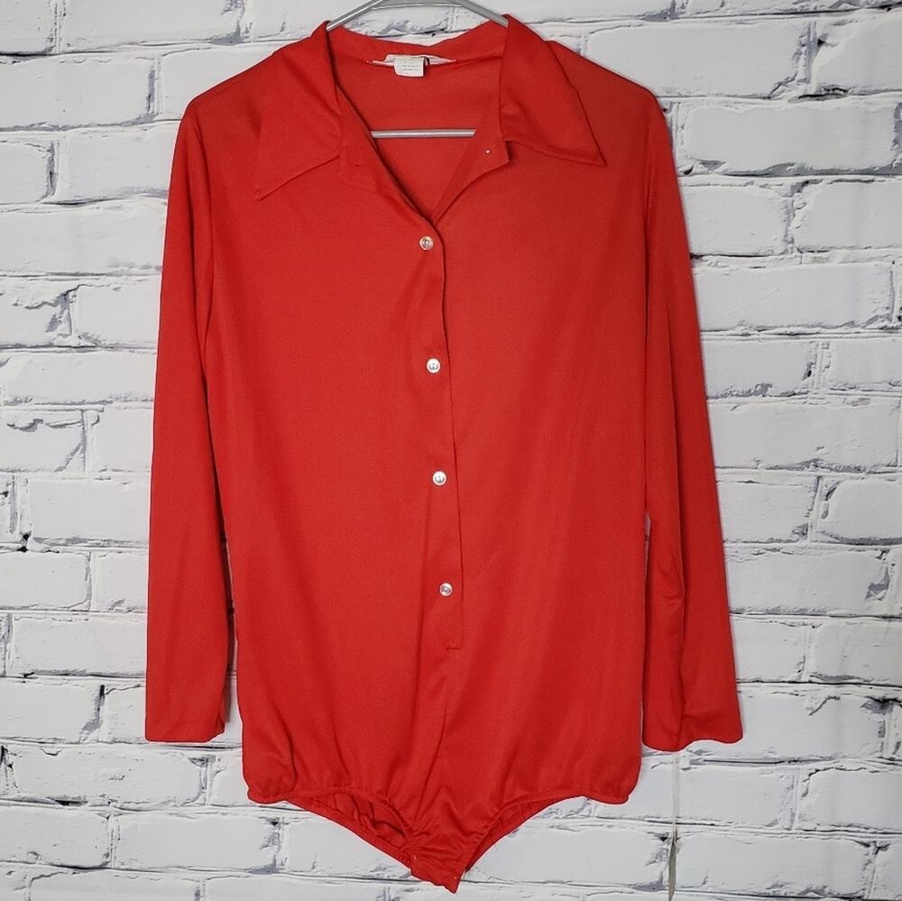 Vintage 70s Deadstock Red Montgomery Ward Bodysuit, size 17/18